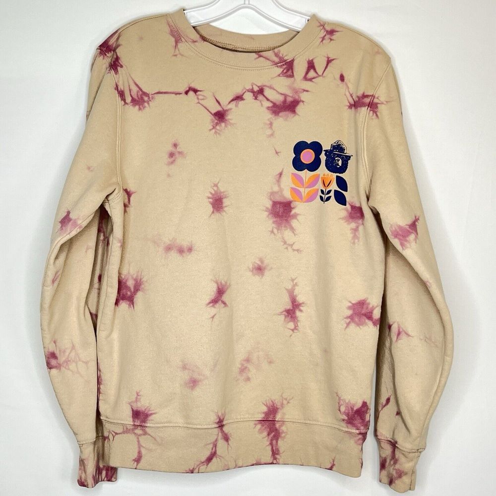 Smokey The Bear Floral Pullover Tie Dye Sweatshirt Prevents Forest Fires Size XS